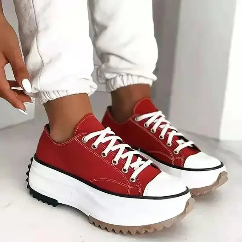 Classic Women's Canvas White Platform Sneakers – Casual Lace-Up Sneakers, Long-Lasting Comfort