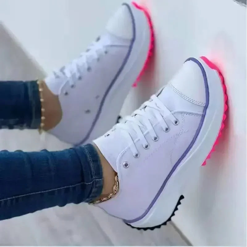 Classic Women's Canvas White Platform Sneakers – Casual Lace-Up Sneakers, Long-Lasting Comfort