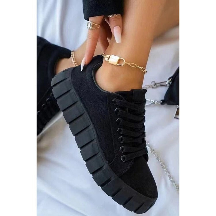 Women’s Thick-Soled Sneakers – Comfort and Style in Black, Green, Blue, and Khaki