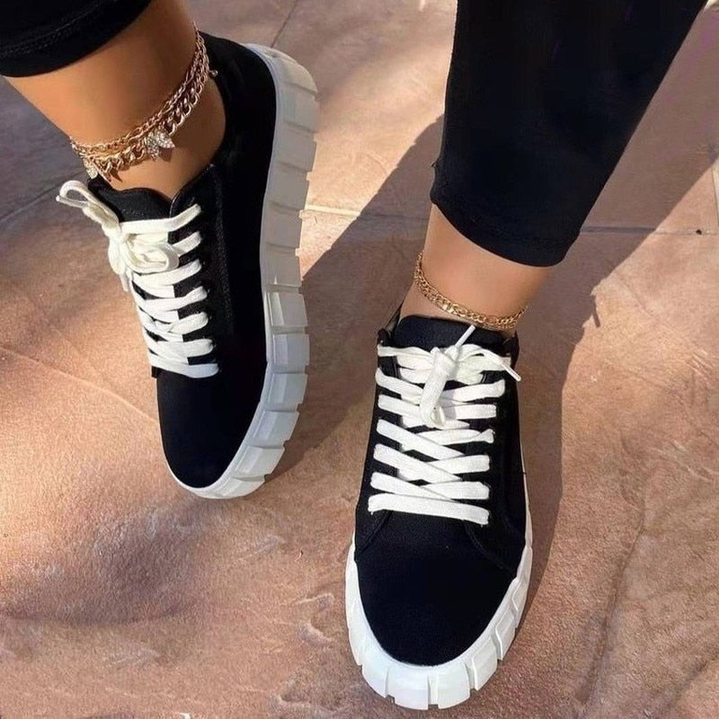 Women’s Thick-Soled Sneakers – Comfort and Style in Black, Green, Blue, and Khaki