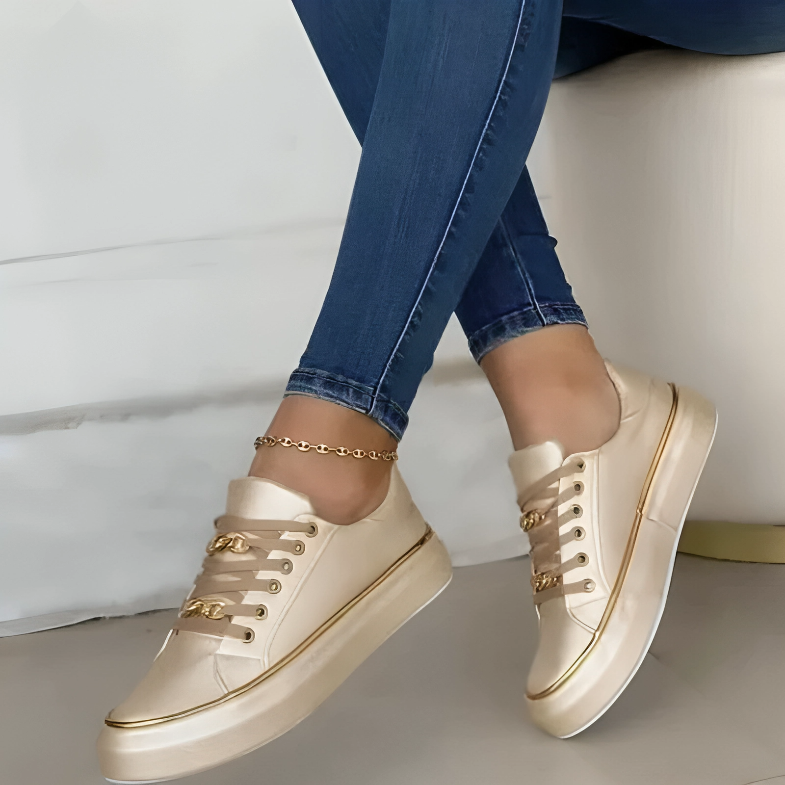Low-Top Black Sneakers with Gold Accents - Men's Comfortable Durable PU Leather Basketball Shoes
