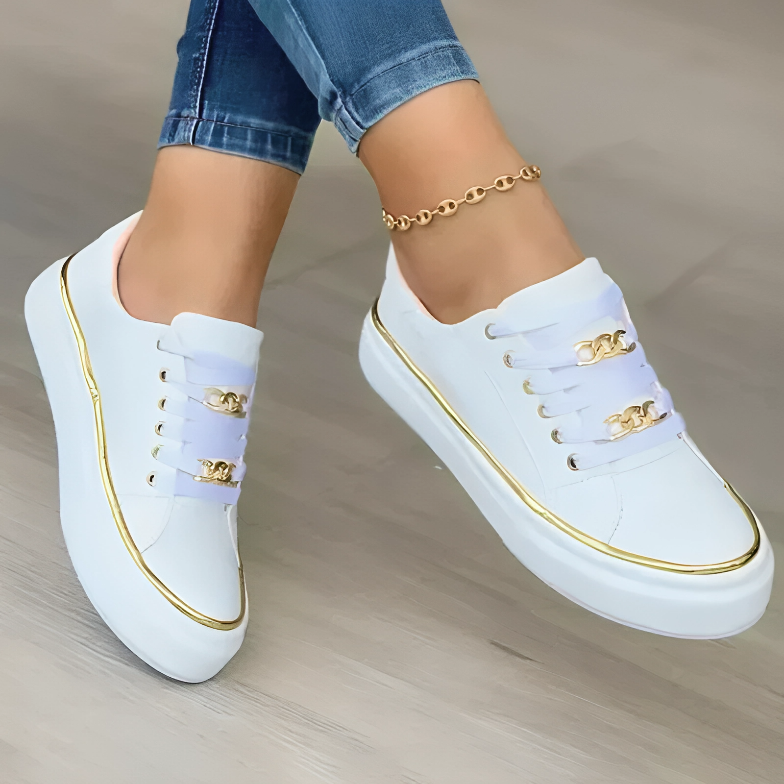 Low-Top Black Sneakers with Gold Accents - Men's Comfortable Durable PU Leather Basketball Shoes