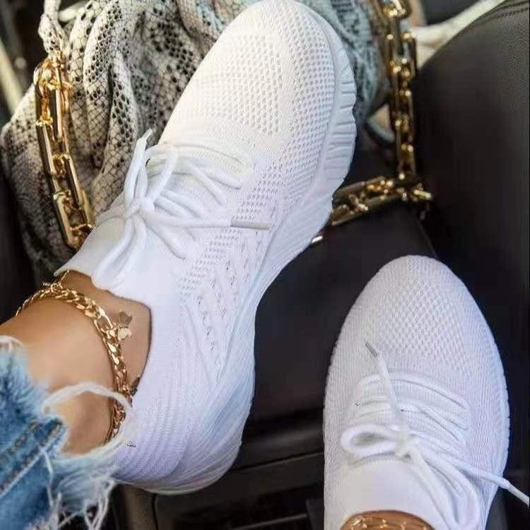 Women’s support sneakers with memory foam sole and non-slip sole – White walking shoes