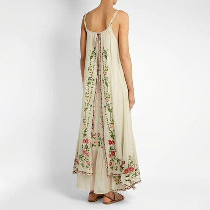 Elegant Long Women's Dress with Ruffles – Bohemian Floral Maxi Summer Dress, Fluid and Airy Fabric