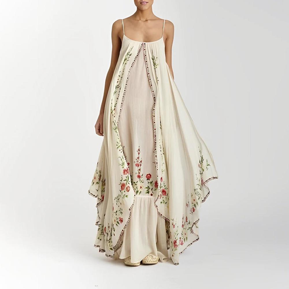 Robe Longue Femme Élégante à Volants – Robe Maxi Fleurie Bohème d'Été, Tissu Fluide et Aérien