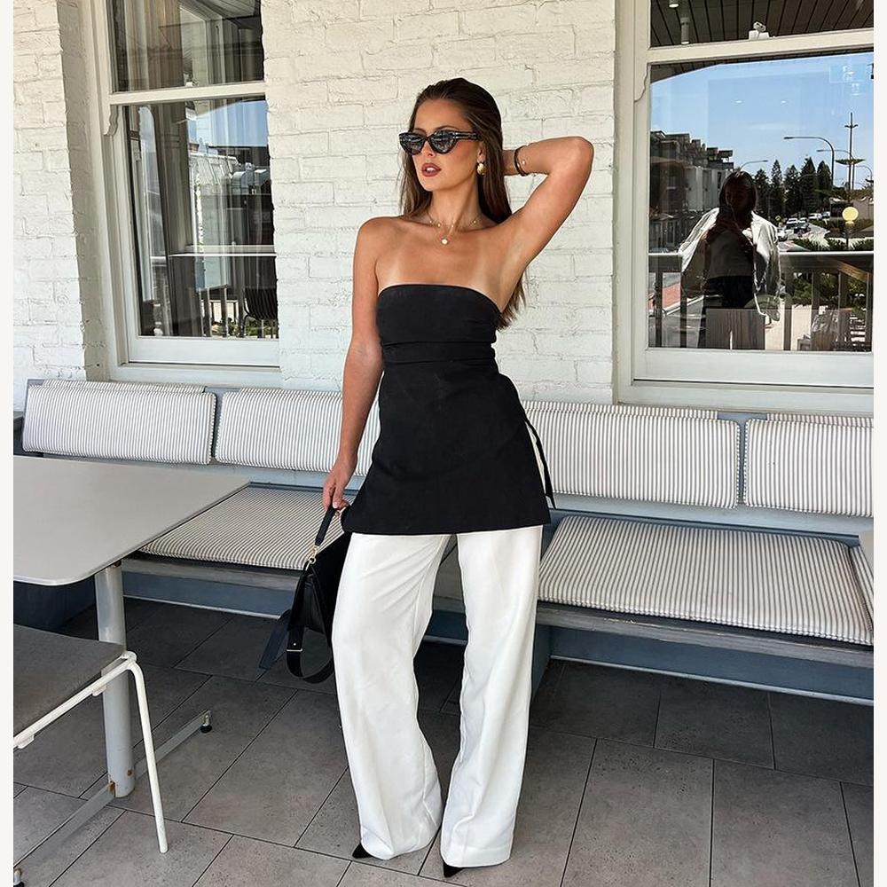 Top Tunique Bustier Élégant Femme avec Détail Noué – Chic et Polyvalent, Longueur Allongée, Confort Optimal