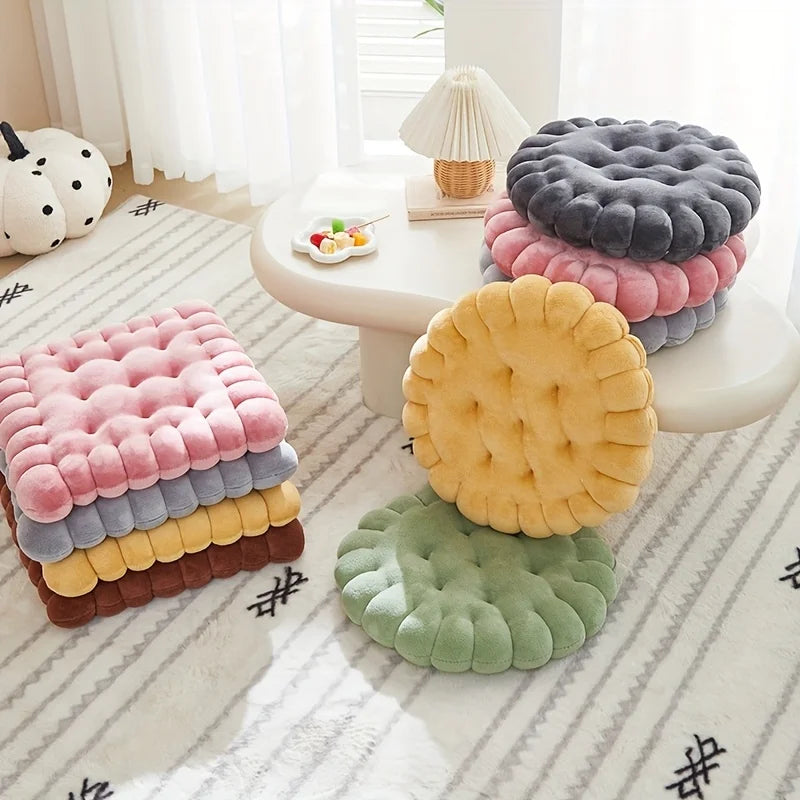 Biscuit Plush Cushion | Soft Decorative Pillow, Cookie-Shaped Design