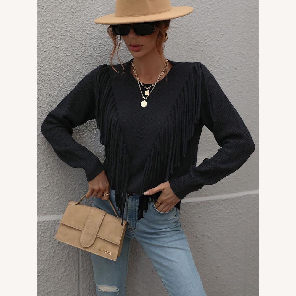 Pull Femme Bohème à Franges - Tissu Doux et Chaud pour Noël, Coupe Ample et Confortable