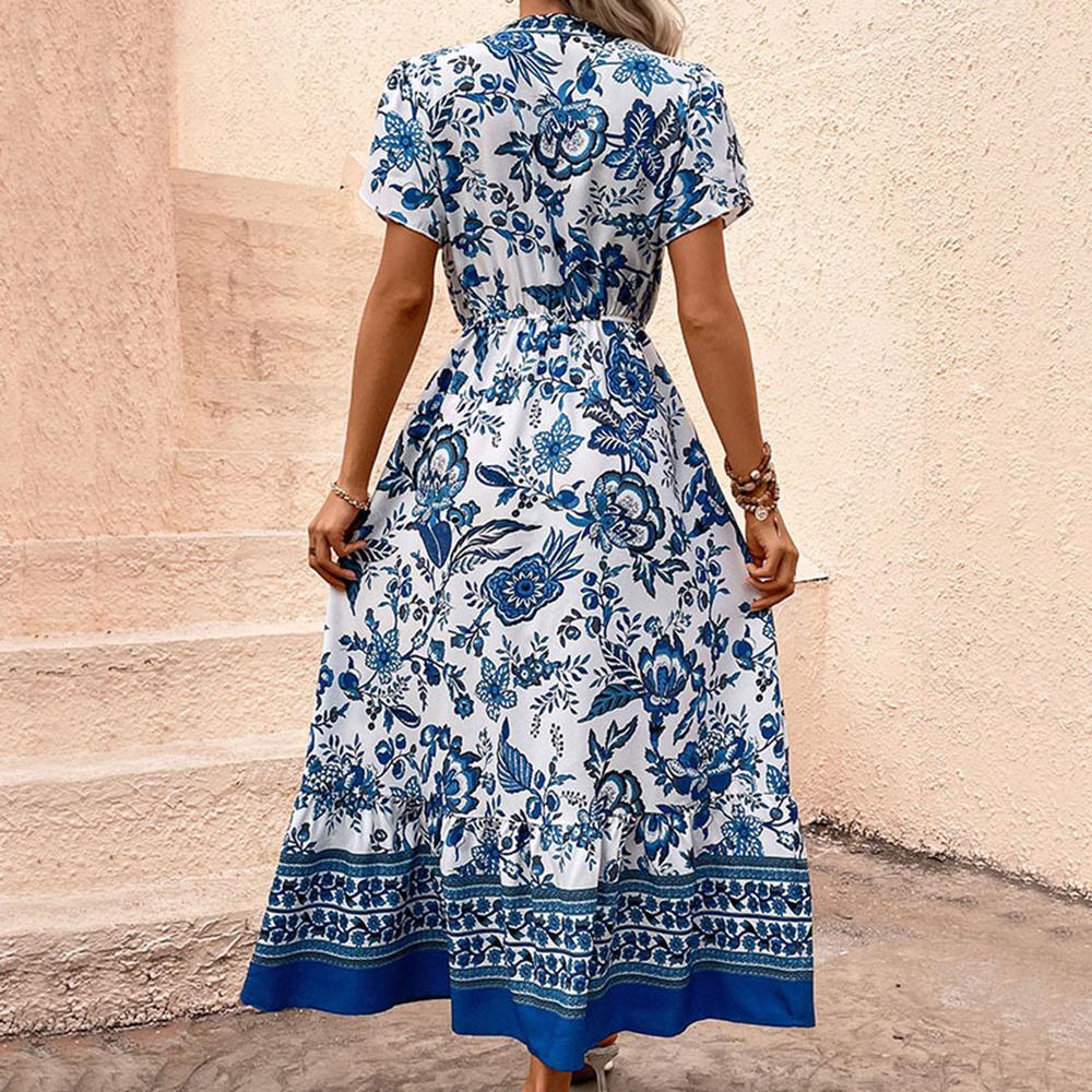 Women's Long Flowing Summer Dress in Deep Blue – Chic and Light for Summer Days