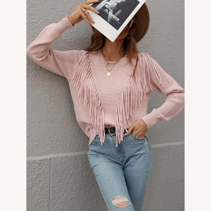 Women's Bohemian Chic and Comfortable Fringe Knit Sweater – Soft and Warm Fabric for Christmas