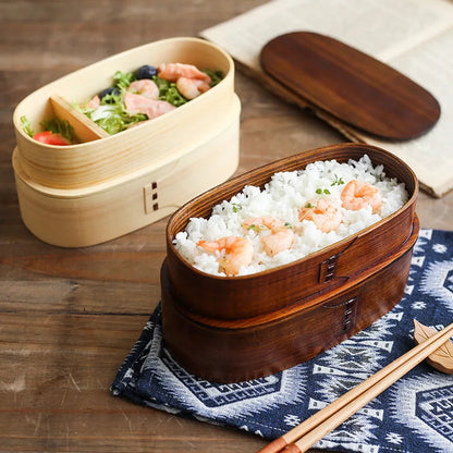 Boîte Bento en Bois à Double Couches – Conteneur à Déjeuner Japonais pour Étudiants et Travailleurs