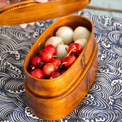 Boîte Bento en Bois à Double Couches – Conteneur à Déjeuner Japonais pour Étudiants et Travailleurs