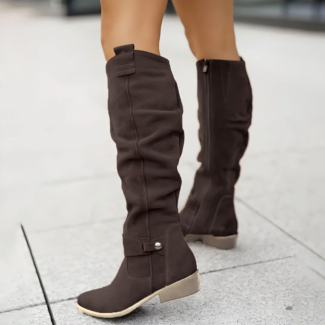 Bottes Hiver Femme en Daim Noires, Antidérapantes avec Doublure Respirante et Fermeture Éclair – Style Élégant au Genou 1