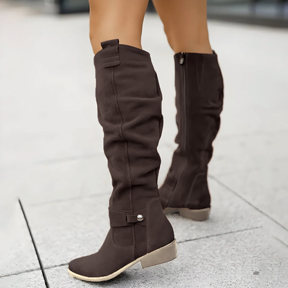 Bottes Hiver Femme en Daim Noires, Antidérapantes avec Doublure Respirante et Fermeture Éclair – Style Élégant au Genou 1