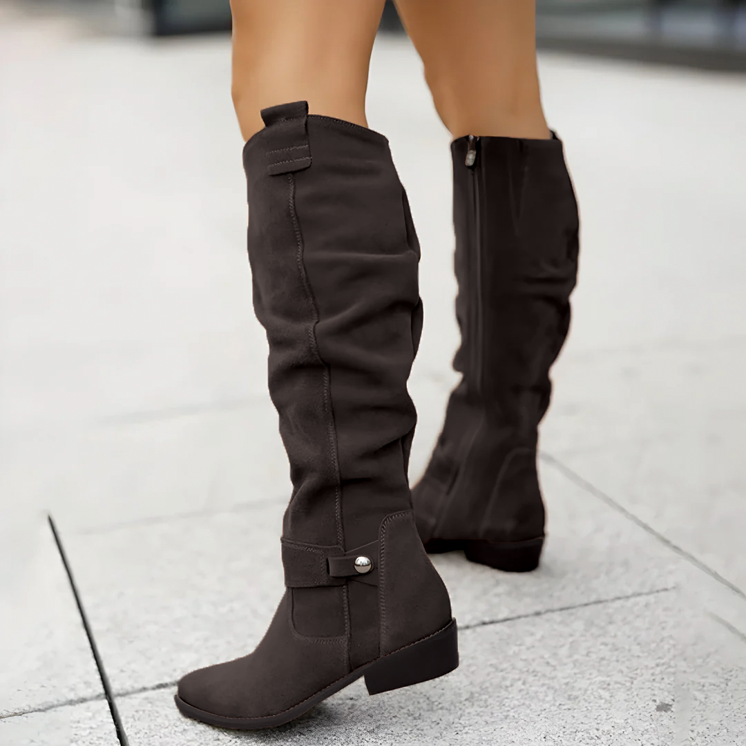 Bottes Hiver Femme en Daim Noires, Antidérapantes avec Doublure Respirante et Fermeture Éclair – Style Élégant au Genou 4