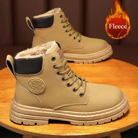 Retro Casual High Boots for Men – Winter Lace-up Shoes