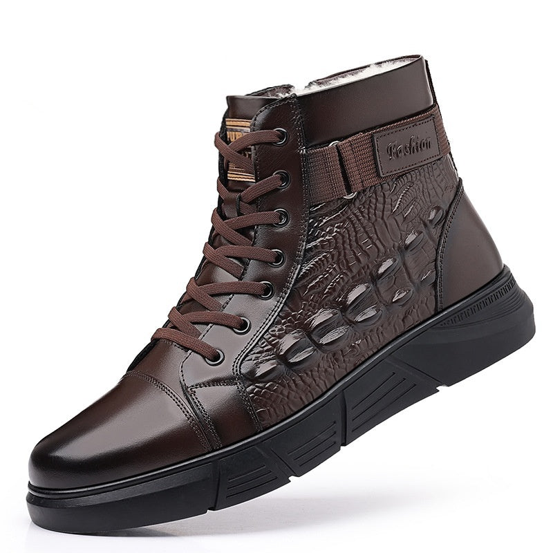 Genuine Leather Men's High Boots with Fur Lining and Non-Slip Sole – Winter Comfort