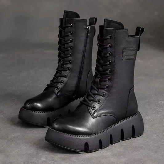Bottes à plateforme en cuir pour femmes - Confort et style pour l'hiver 0