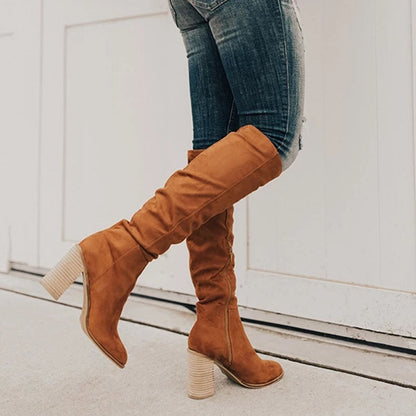 Bottes au Genou en Faux Suède pour Femmes avec Talon Bloc – Confort et Style 0