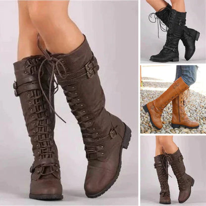 Bottes au Genou en Similicuir avec Laçage et Boucles – Confort et Style Urbain 1