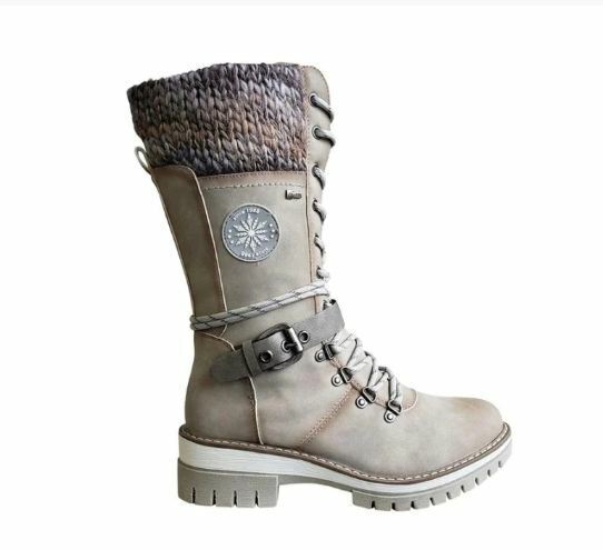 Bottes d'Hiver à Lacets pour Femmes avec Col en Tricot et Semelle Crantée - Simili Cuir 2