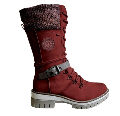 Bottes d'Hiver à Lacets pour Femmes avec Col en Tricot et Semelle Crantée - Simili Cuir 5
