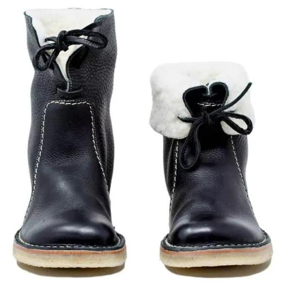 Bottes d'hiver en cuir pour femmes avec revers en fourrure et semelle en caoutchouc 10