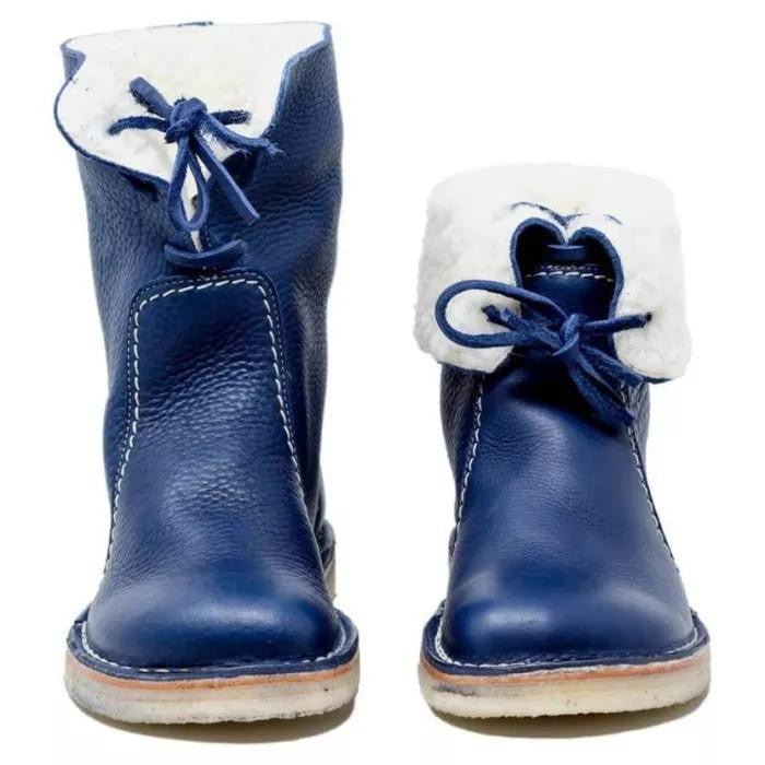 Bottes d'hiver en cuir pour femmes avec revers en fourrure et semelle en caoutchouc 11