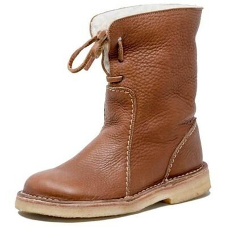 Bottes d'hiver en cuir pour femmes avec revers en fourrure et semelle en caoutchouc 2