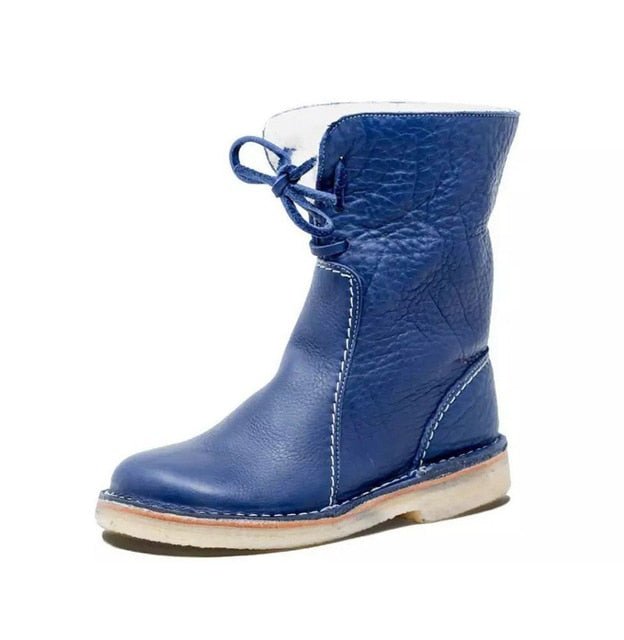 Bottes d'hiver en cuir pour femmes avec revers en fourrure et semelle en caoutchouc 7