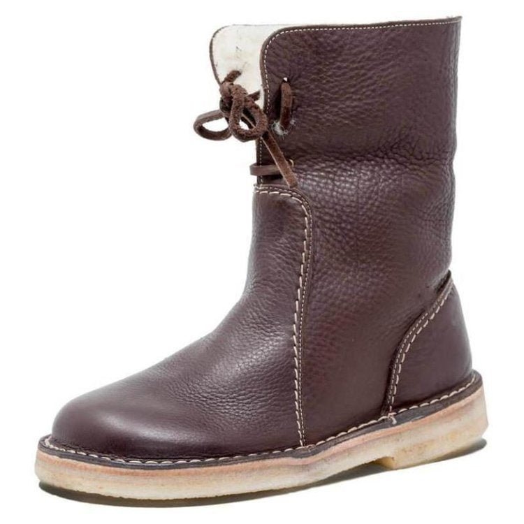 Bottes d'hiver en cuir pour femmes avec revers en fourrure et semelle en caoutchouc 9