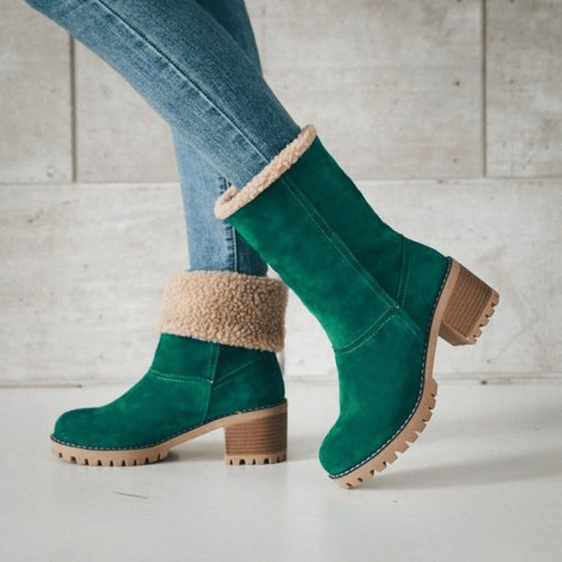 Bottes d'hiver mi-mollet pour femmes avec doublure en peluche et semelle crantée 1
