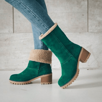 Bottes d'hiver mi-mollet pour femmes avec doublure en peluche et semelle crantée 1
