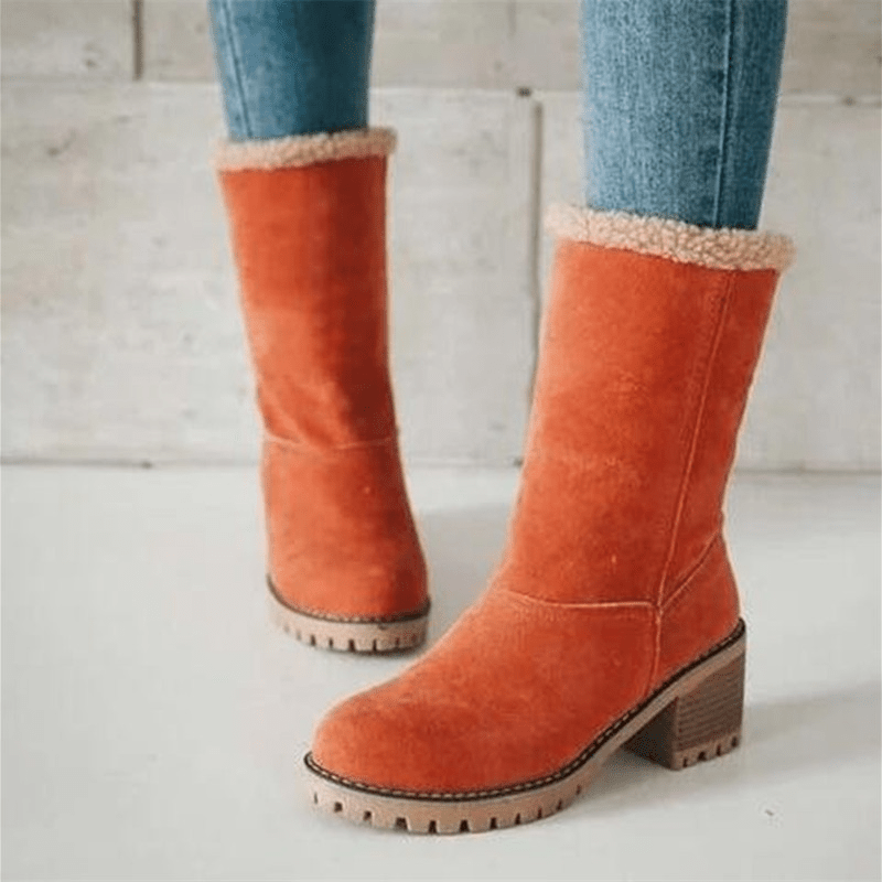 Bottes d'hiver mi-mollet pour femmes avec doublure en peluche et semelle crantée 3