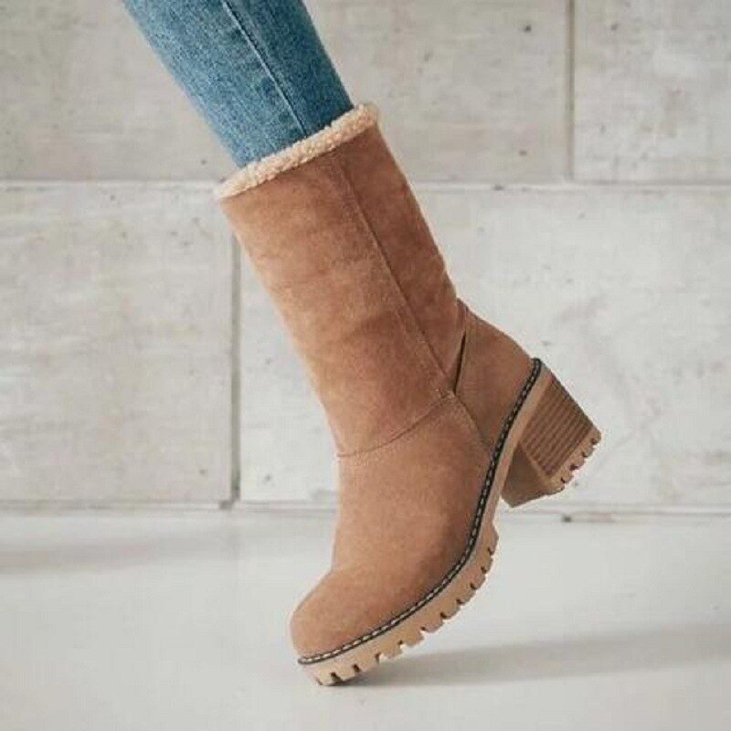 Bottes d'hiver mi-mollet pour femmes avec doublure en peluche et semelle crantée 7
