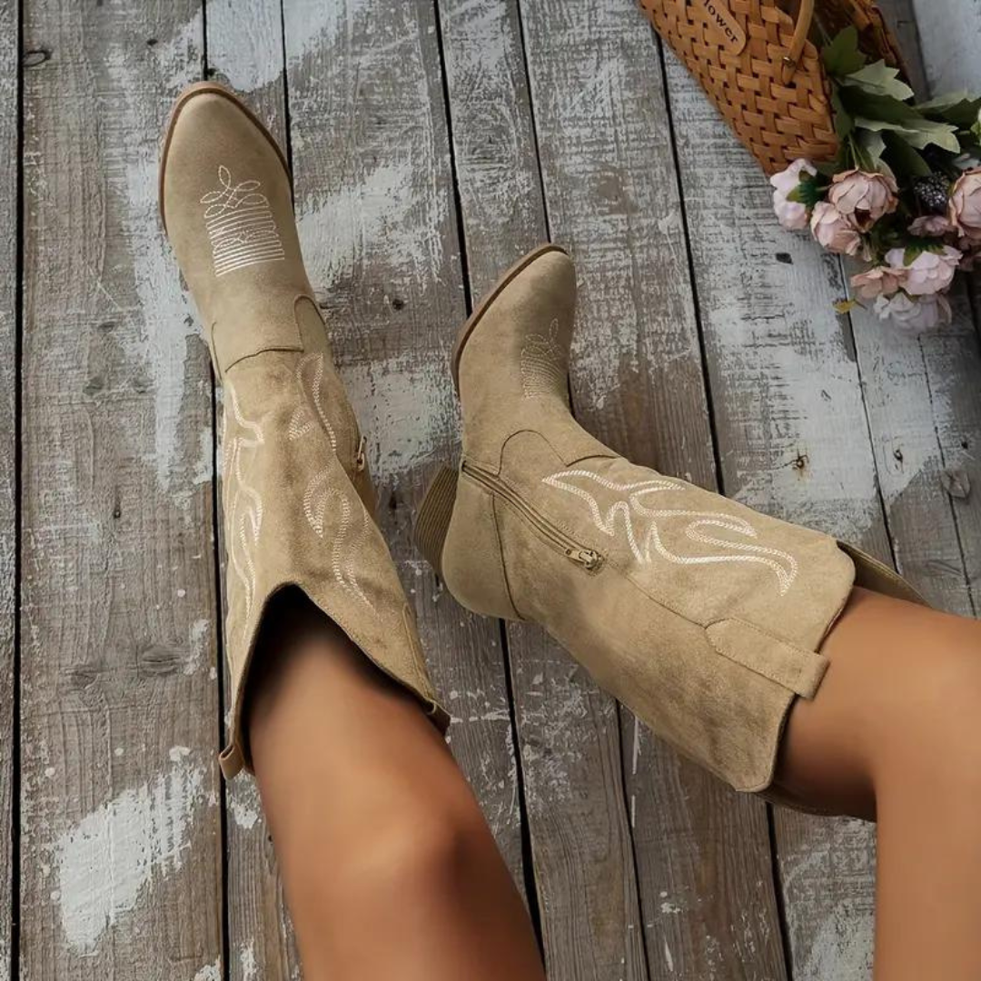 Bottes de Cowboy en Daim Douces pour Femmes – Style Décontracté à Hauteur du Genou 0