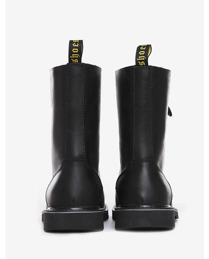 Leather Motorcycle Boots for Men with High Laces and Rubber Sole