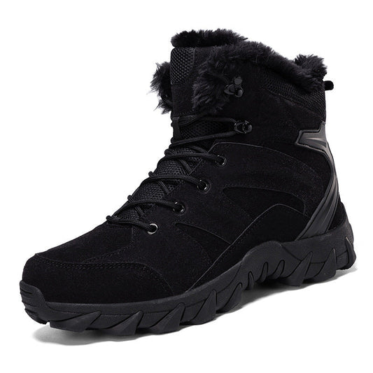 Insulated Mid-Tube Snow Boots in Cowhide Leather for Men with Thermal Lining and Non-Slip Sole