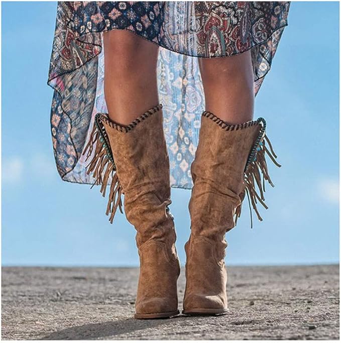 Bottes hautes en suède avec franges et détails turquoise pour femmes 2