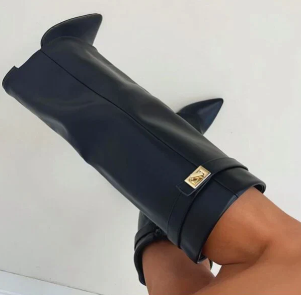 Bottes hautes en suède pour femmes avec bout pointu et talon carré 2