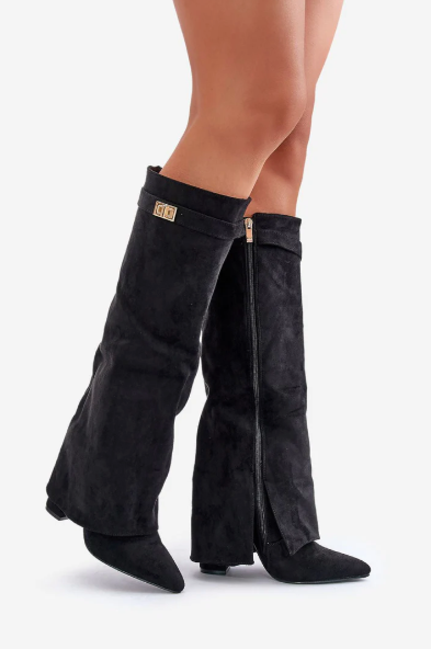 Bottes hautes en suède pour femmes avec bout pointu et talon carré 3