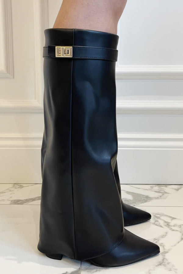 Bottes hautes en suède pour femmes avec bout pointu et talon carré 5