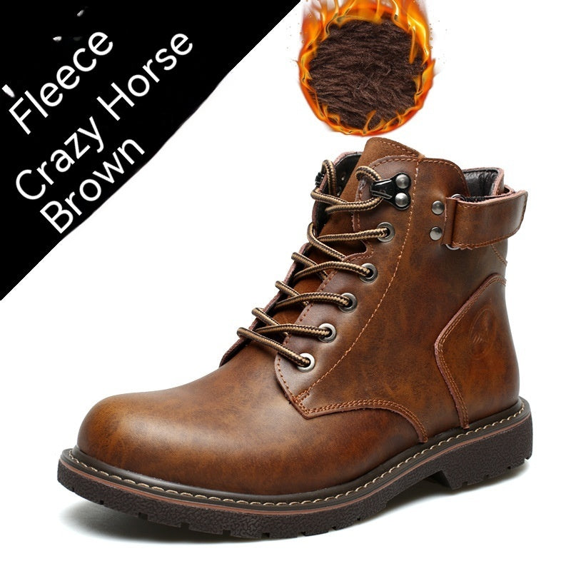 Bottes mi-hautes en PU pour hommes avec doublure en polaire – Idéales pour l'hiver