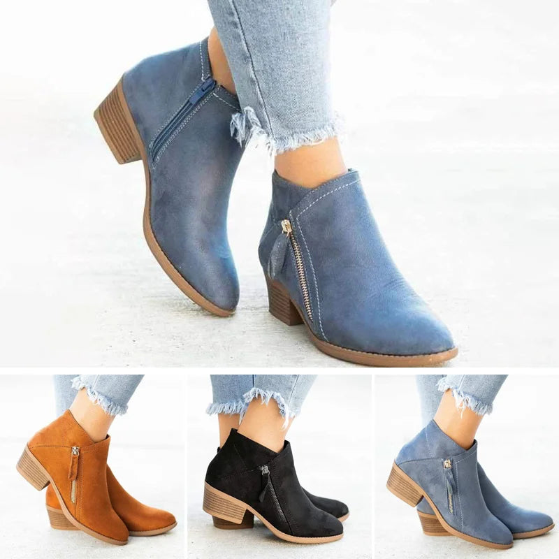 Bottines Décontractées en Daim pour Femmes avec Zip Latéral et Talon Bloc Bas 2