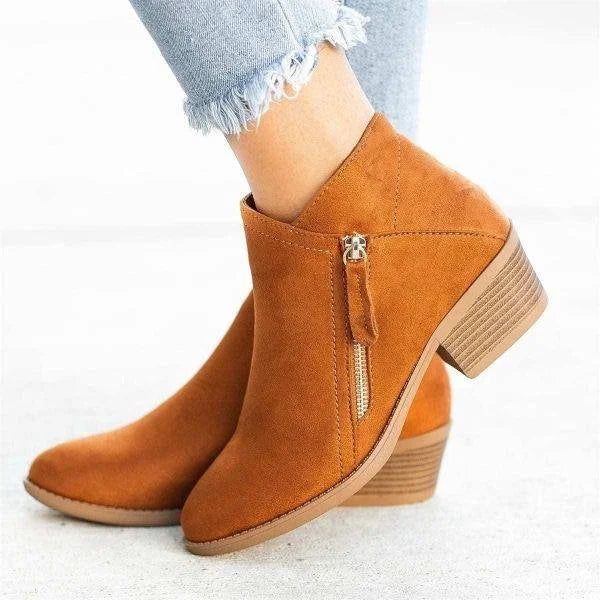 Bottines Décontractées en Daim pour Femmes avec Zip Latéral et Talon Bloc Bas 3