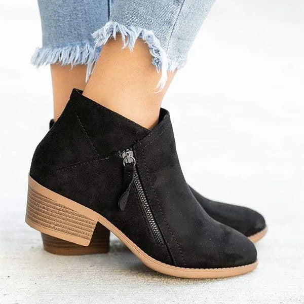 Bottines Décontractées en Daim pour Femmes avec Zip Latéral et Talon Bloc Bas 4