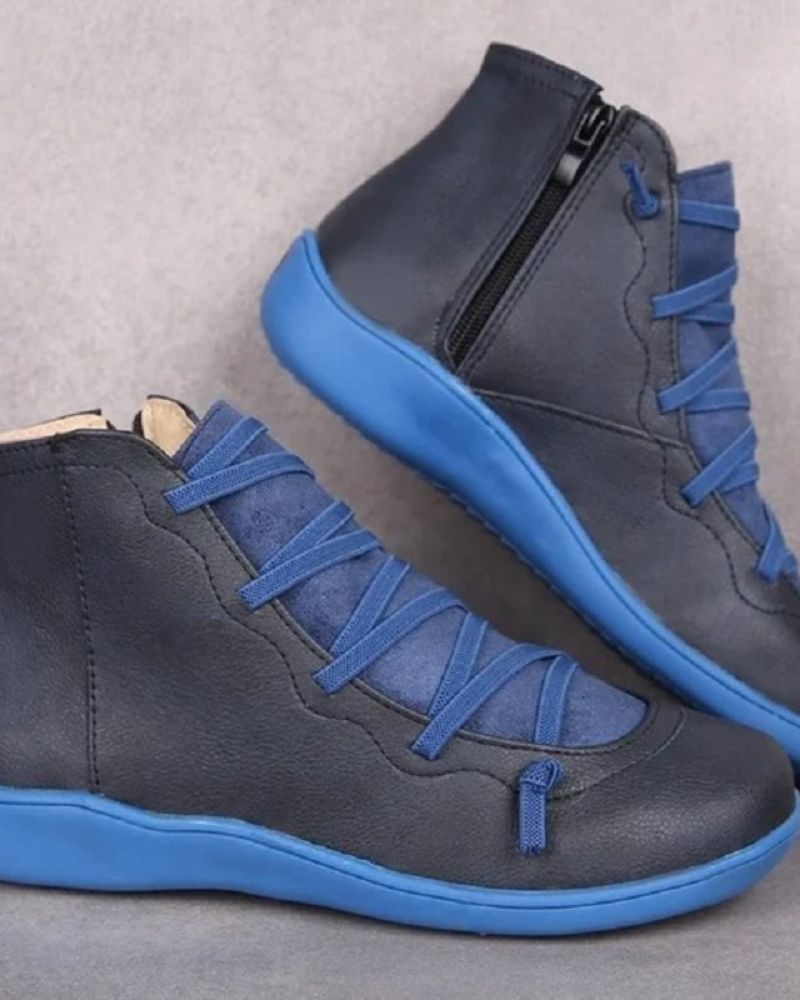 Bottines Femme Cuir à Lacets avec Fermeture Éclair Latérale - Confort et Style Moderne 1