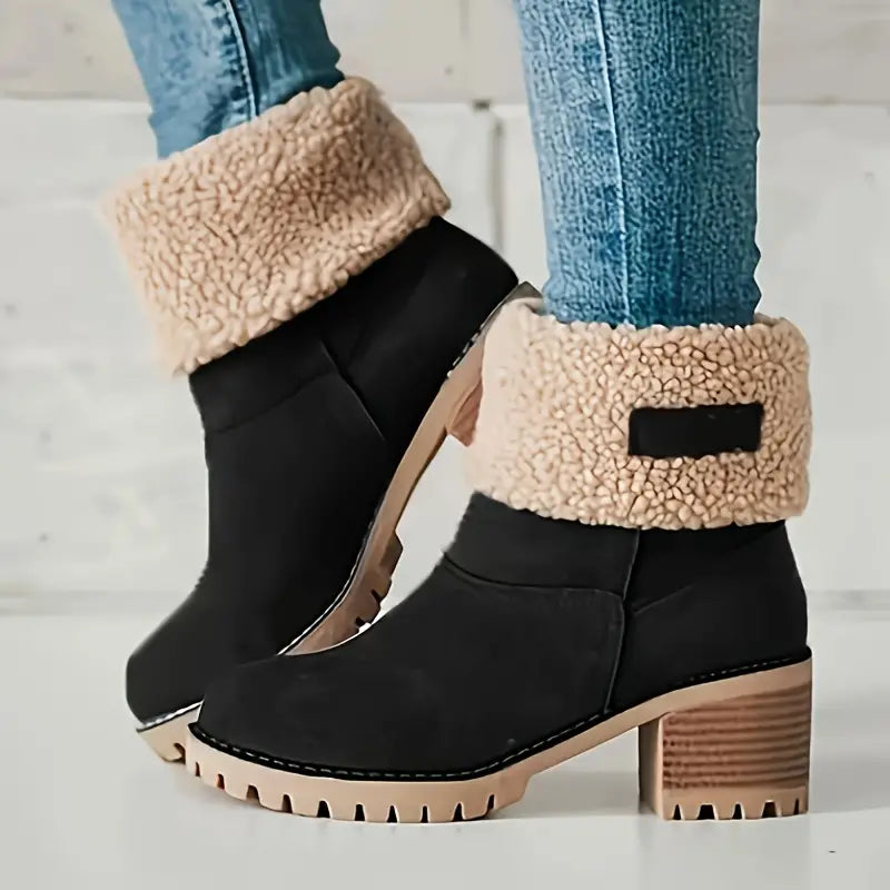 Bottines Fourrées Femme à Plateforme – Doublure en Polaire, Style Hivernal, Semelle Robuste, Bottines Noires Femme 2