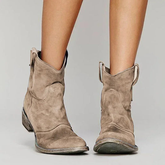 Bottines Western Femme en Daim avec Talon Bas et Semelle Antidérapante 0