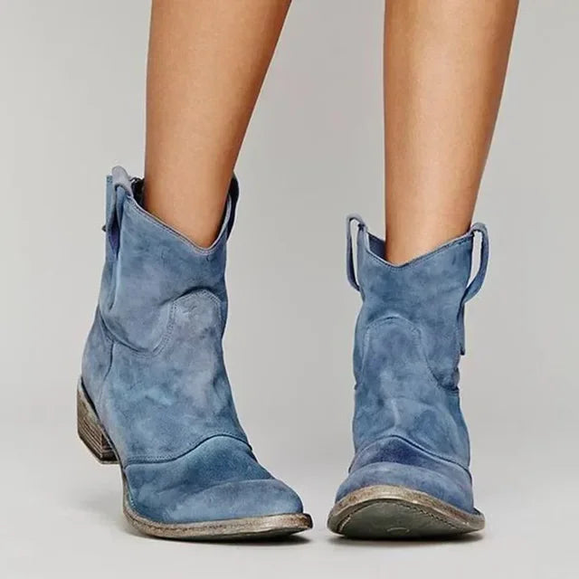 Bottines Western Femme en Daim avec Talon Bas et Semelle Antidérapante 2